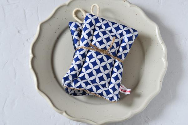 Spülschwamm, Scheuerschwamm, 2er Set - "Muster blau-weiß"